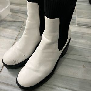 Black and white boots